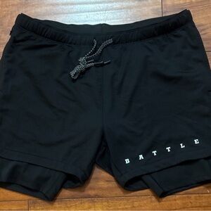 Battle Men's A/L Black Athletic 2-in-1 Liner Shorts Running Training Gym Active